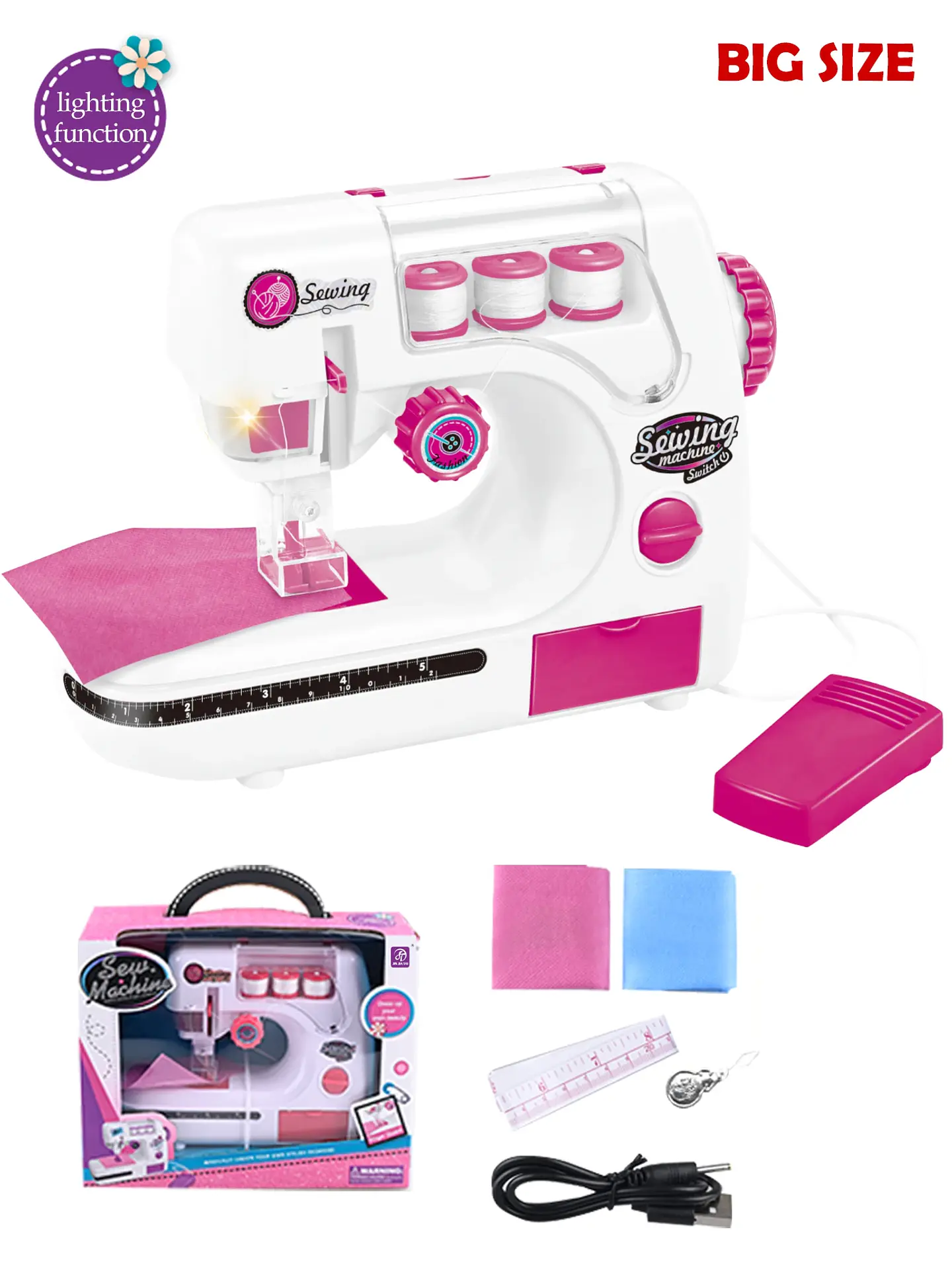 Toy Sewing Machine – Portable with Fabric 9