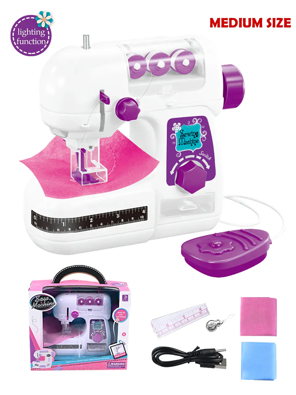 Toy Sewing Machine – Portable with Fabric 10