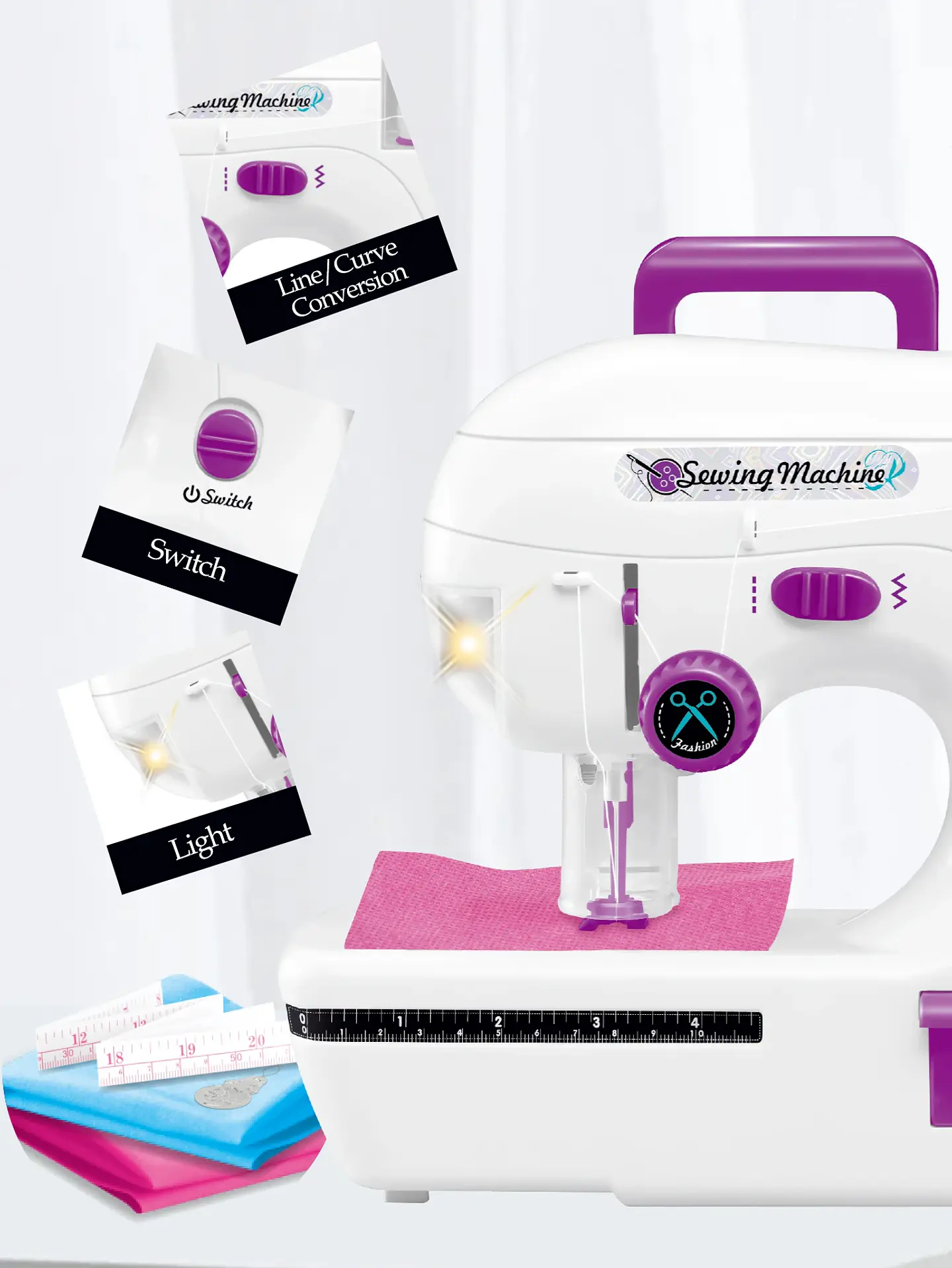 Toy Sewing Machine – Portable with Fabric 12