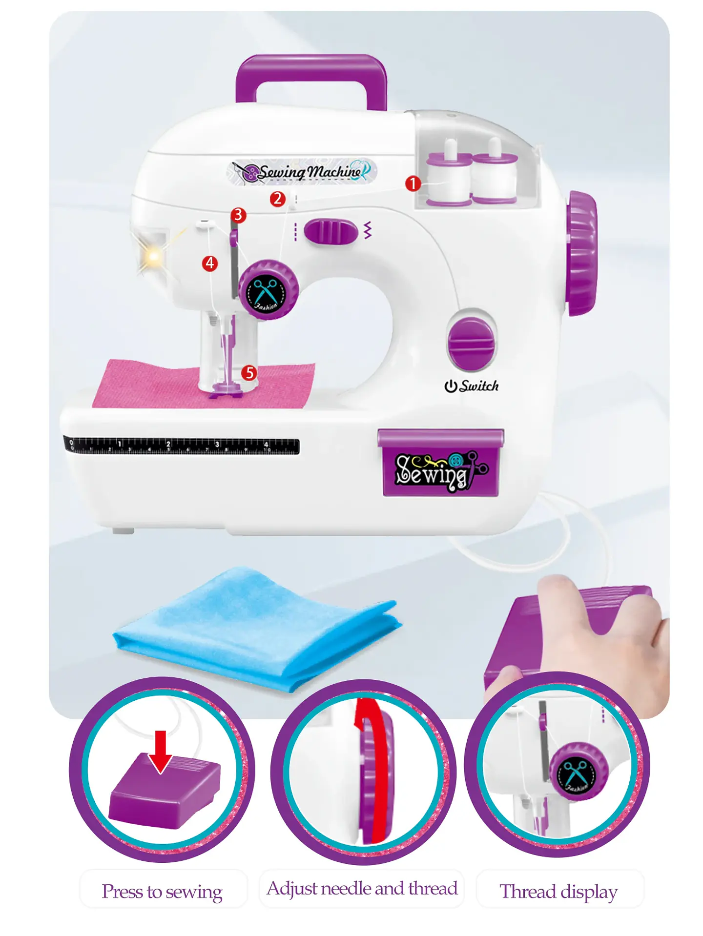 Toy Sewing Machine – Portable with Fabric 13