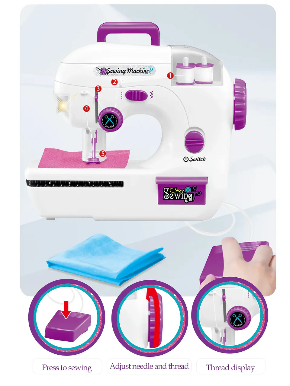Toy Sewing Machine – Portable with Fabric 13