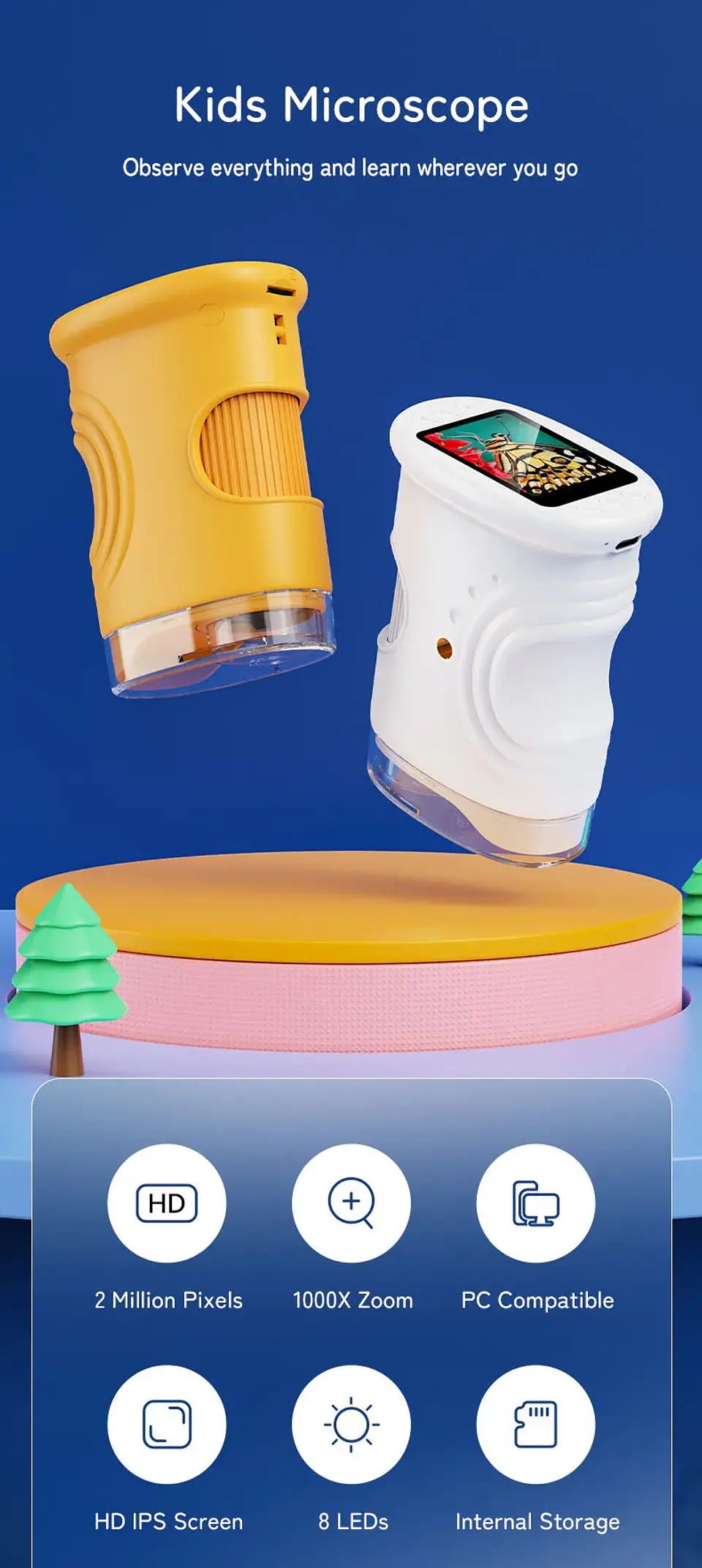 Rechargeable Pocket Microscope – 1000X for Kids 12