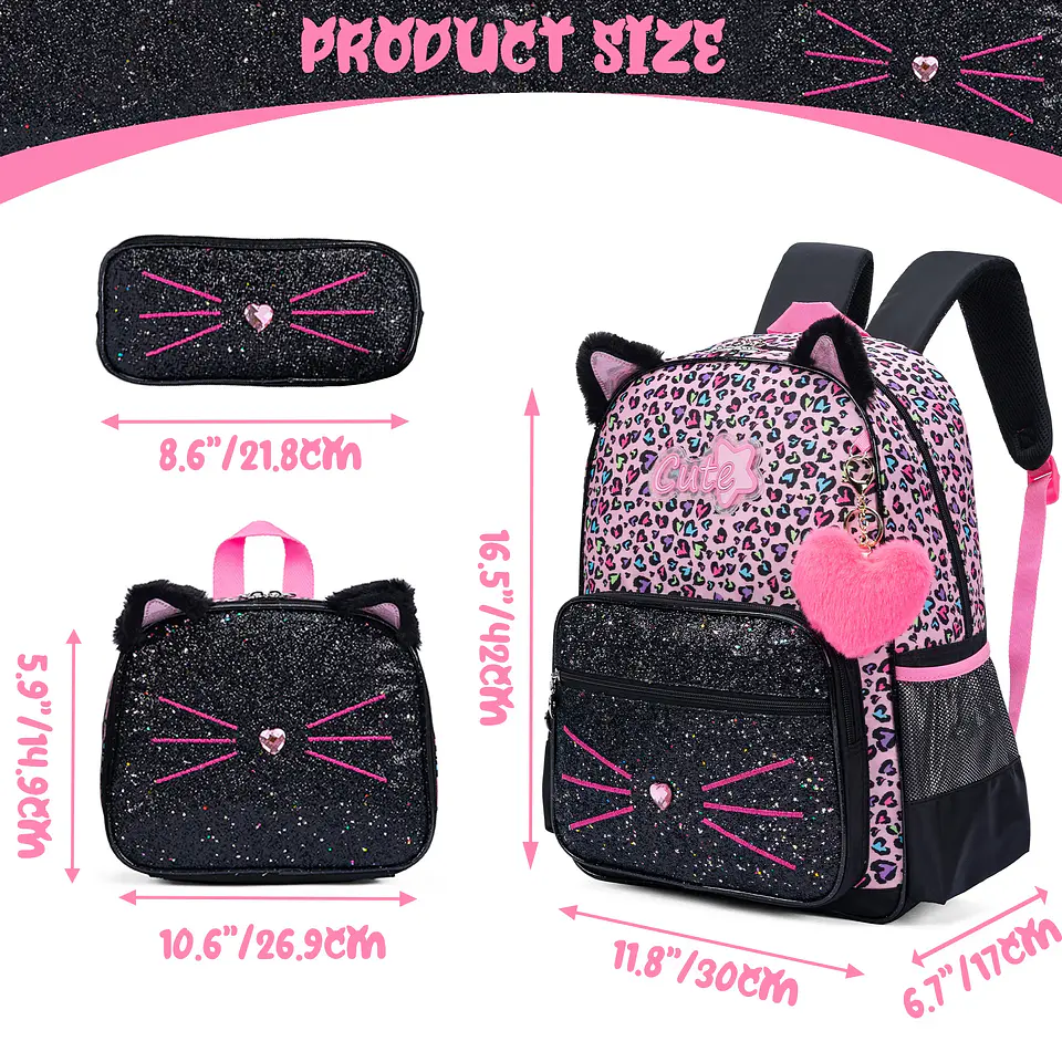 Aesthetic Girls Backpack Set – Lunch Box & Pencil 2