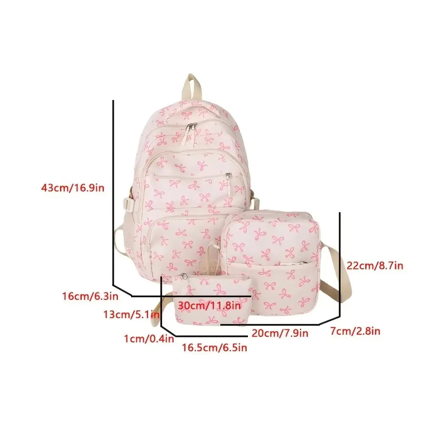 Bow Print Backpack Set – 3 Pieces 12