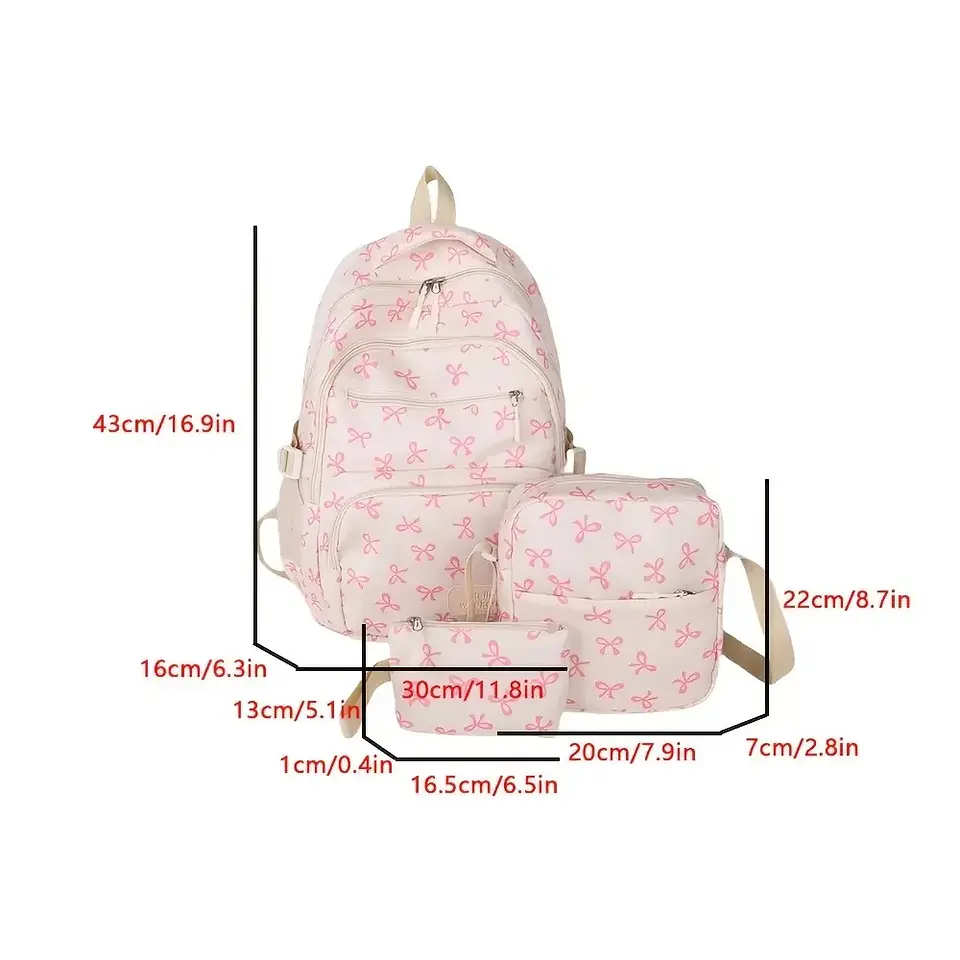 Bow Print Backpack Set – 3 Pieces 12