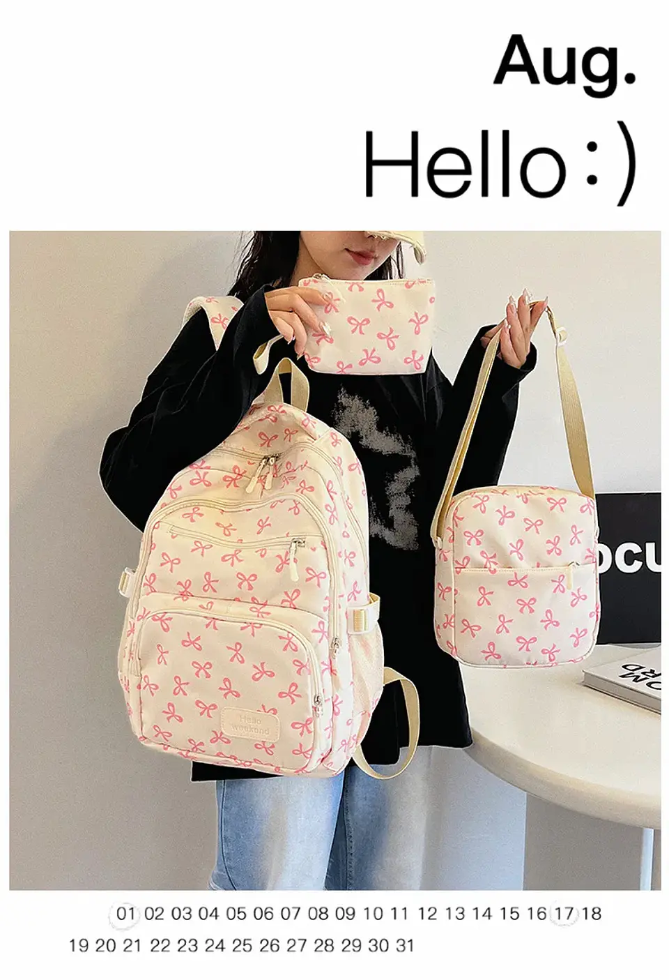 Bow Print Backpack Set – 3 Pieces 13