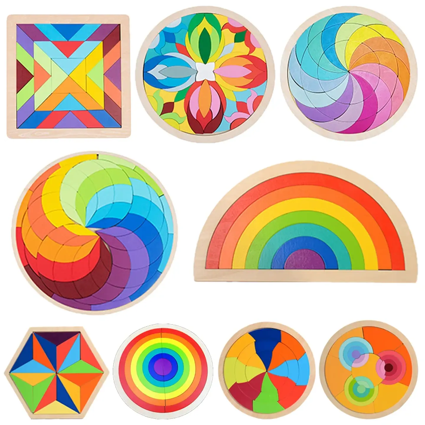 Rainbow Wooden Tangram Puzzle – Montessori 1