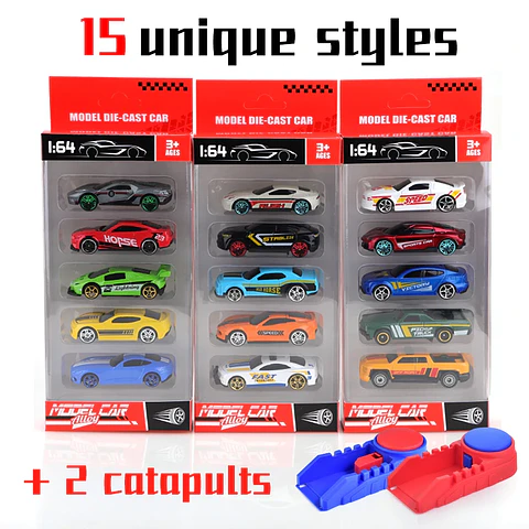 1:64 Diecast Mini Car Set with Launcher – 5pcs