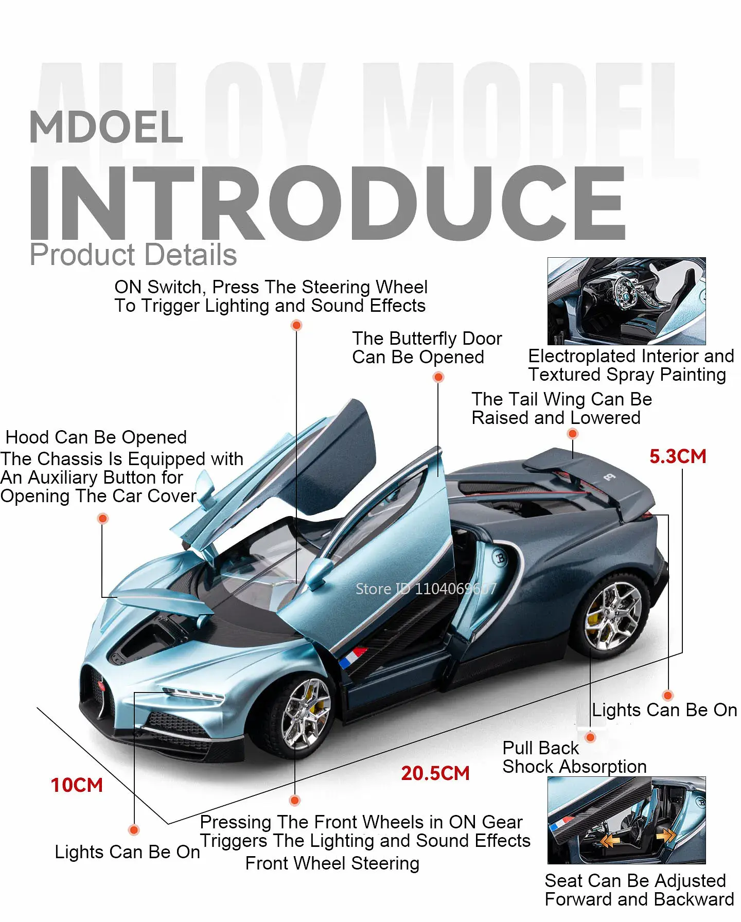 1:24 Diecast Supercar Model – Sound & Light 12