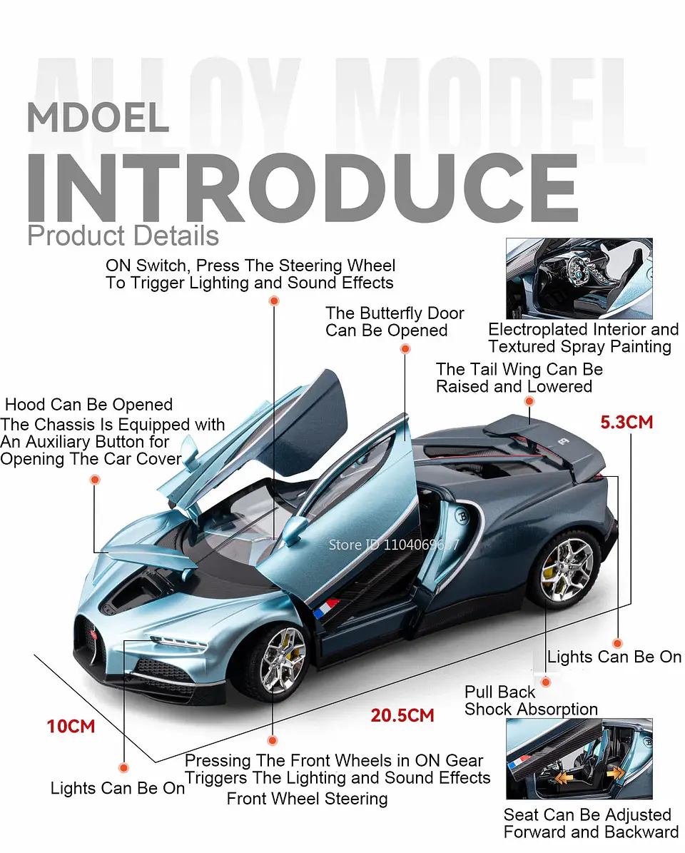 1:24 Diecast Supercar Model – Sound & Light 12