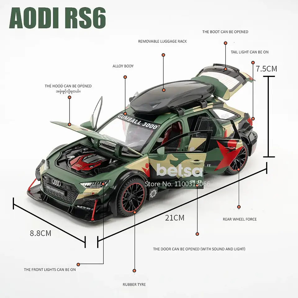 1:24 Diecast Modified Sedan Model – 6 Doors 3