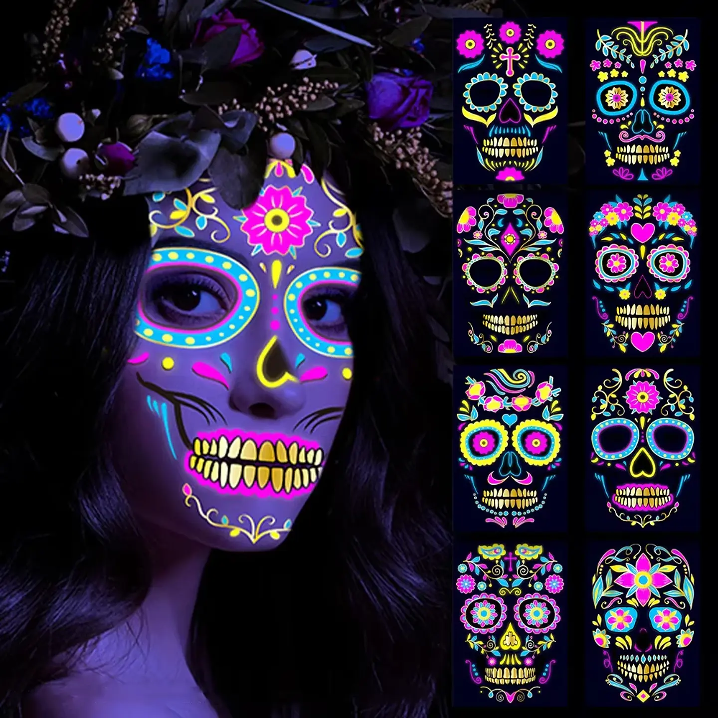 Fluorescent Face Tattoo Stickers – Halloween 1