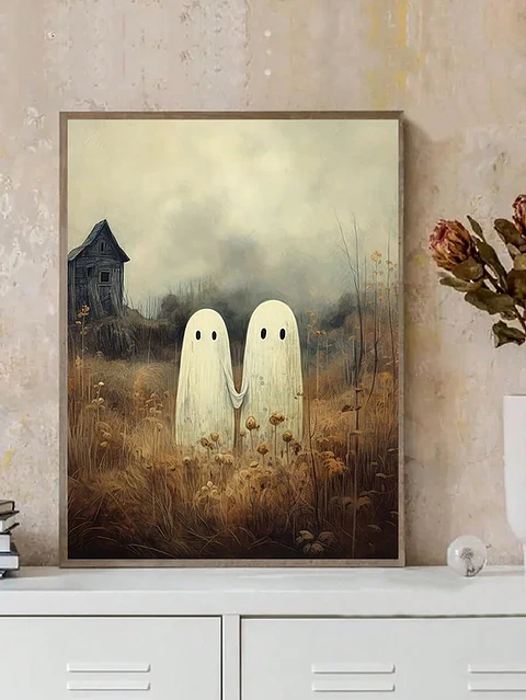 Retro Ghost Canvas Print – Halloween Wall Art