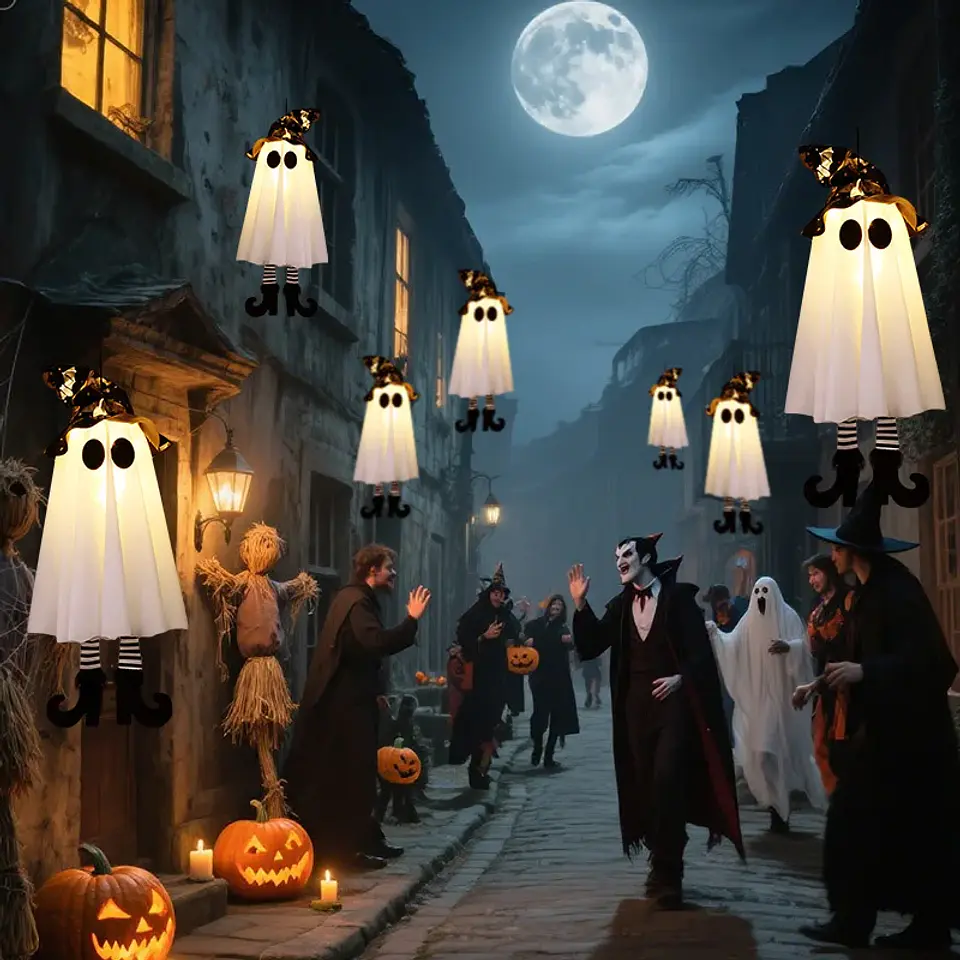 LED Light-Up Witch & Ghost Hanging Ornaments 2