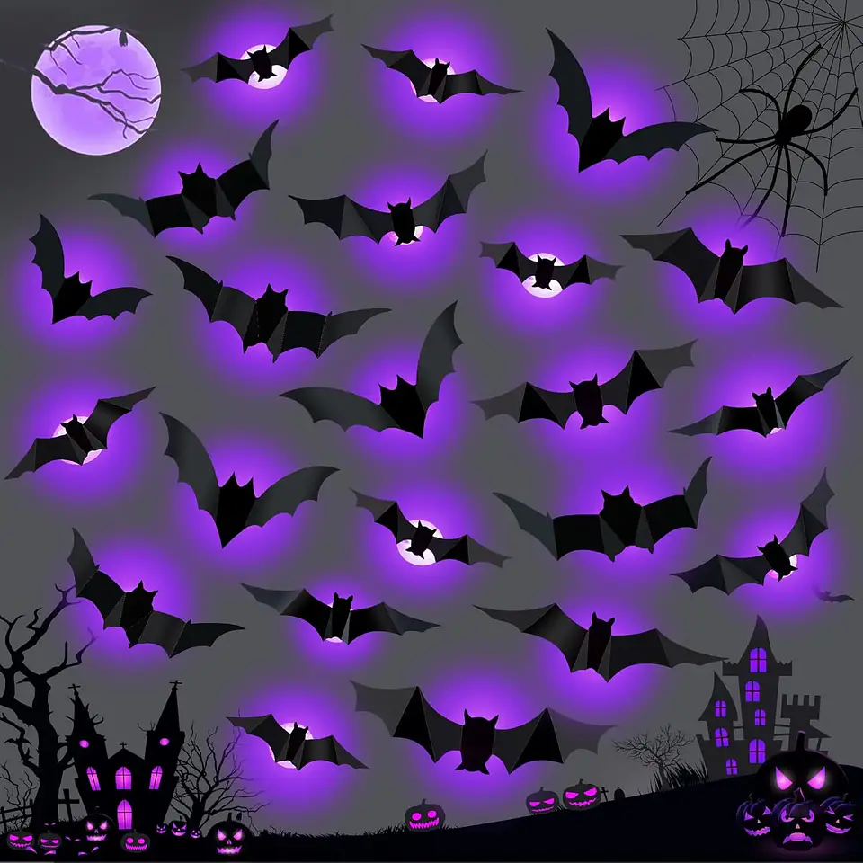 3D LED Bat Spider Night Light – Halloween Decor 2