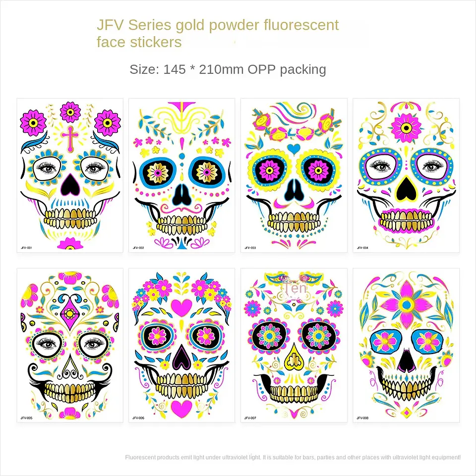 Fluorescent Face Tattoo Stickers – Halloween 5