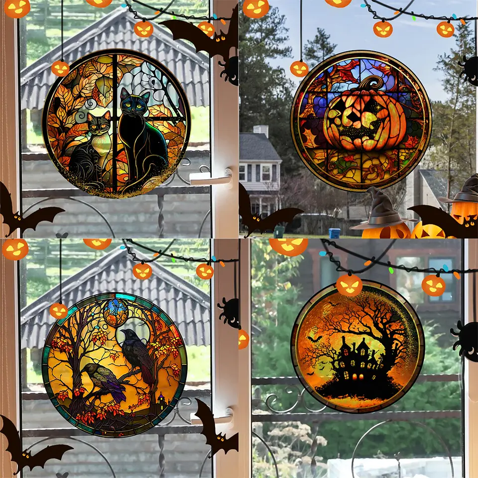Static Glass Window Stickers – Halloween Castle & Cat 1