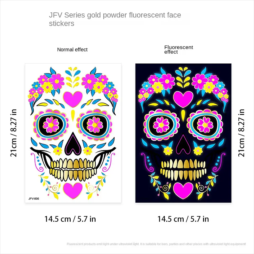 Fluorescent Face Tattoo Stickers – Halloween 8