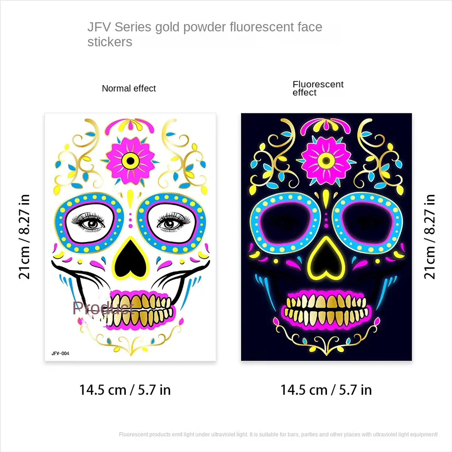Fluorescent Face Tattoo Stickers – Halloween 9