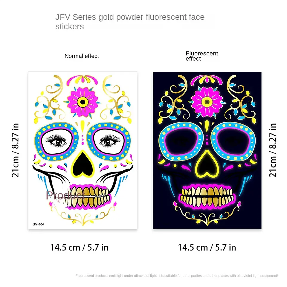 Fluorescent Face Tattoo Stickers – Halloween 9