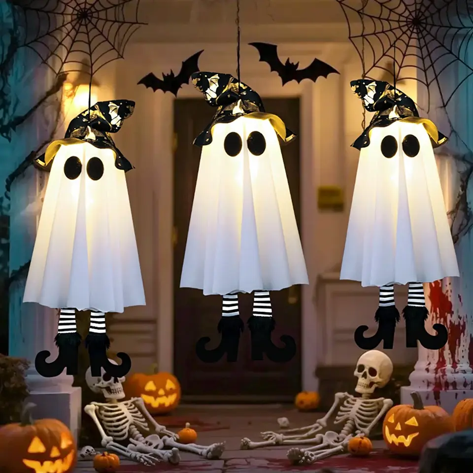 LED Light-Up Witch & Ghost Hanging Ornaments 12