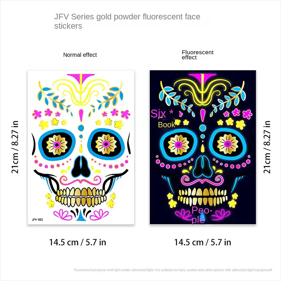 Fluorescent Face Tattoo Stickers – Halloween 13