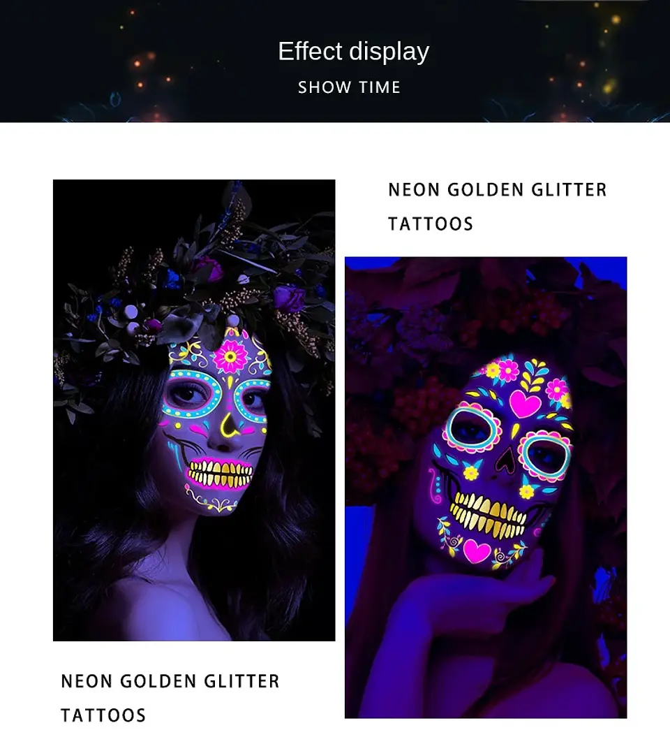 Fluorescent Face Tattoo Stickers – Halloween 14