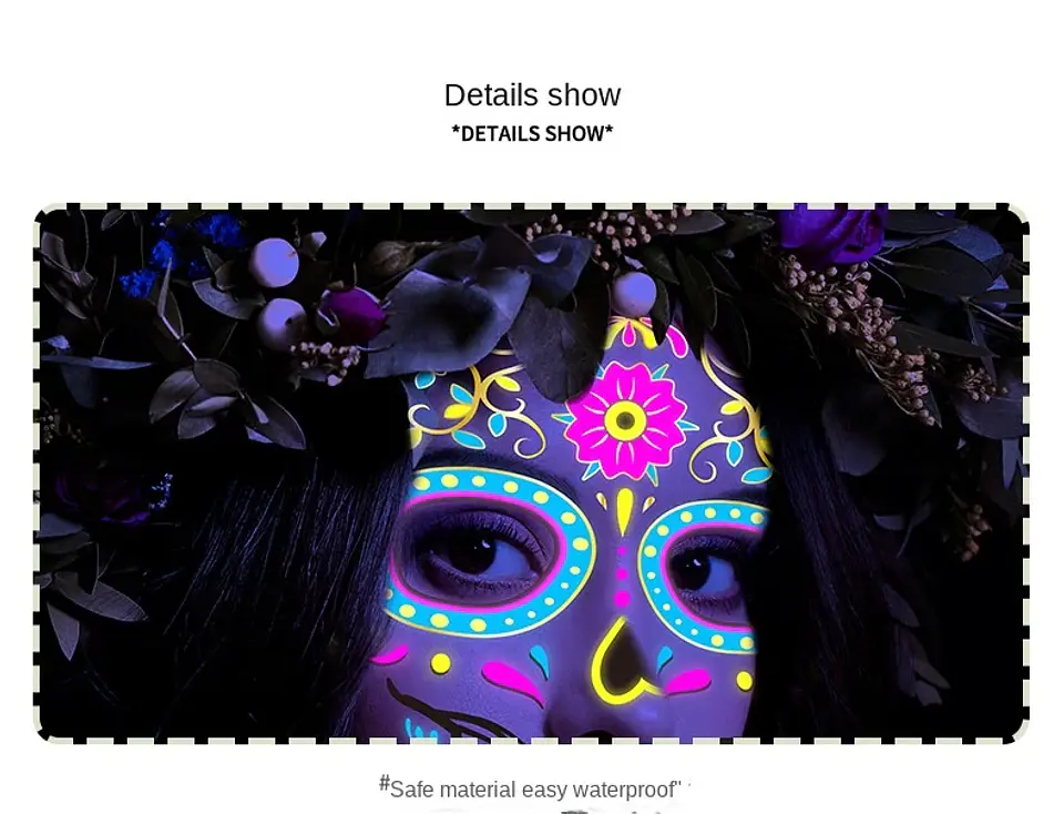 Fluorescent Face Tattoo Stickers – Halloween 16