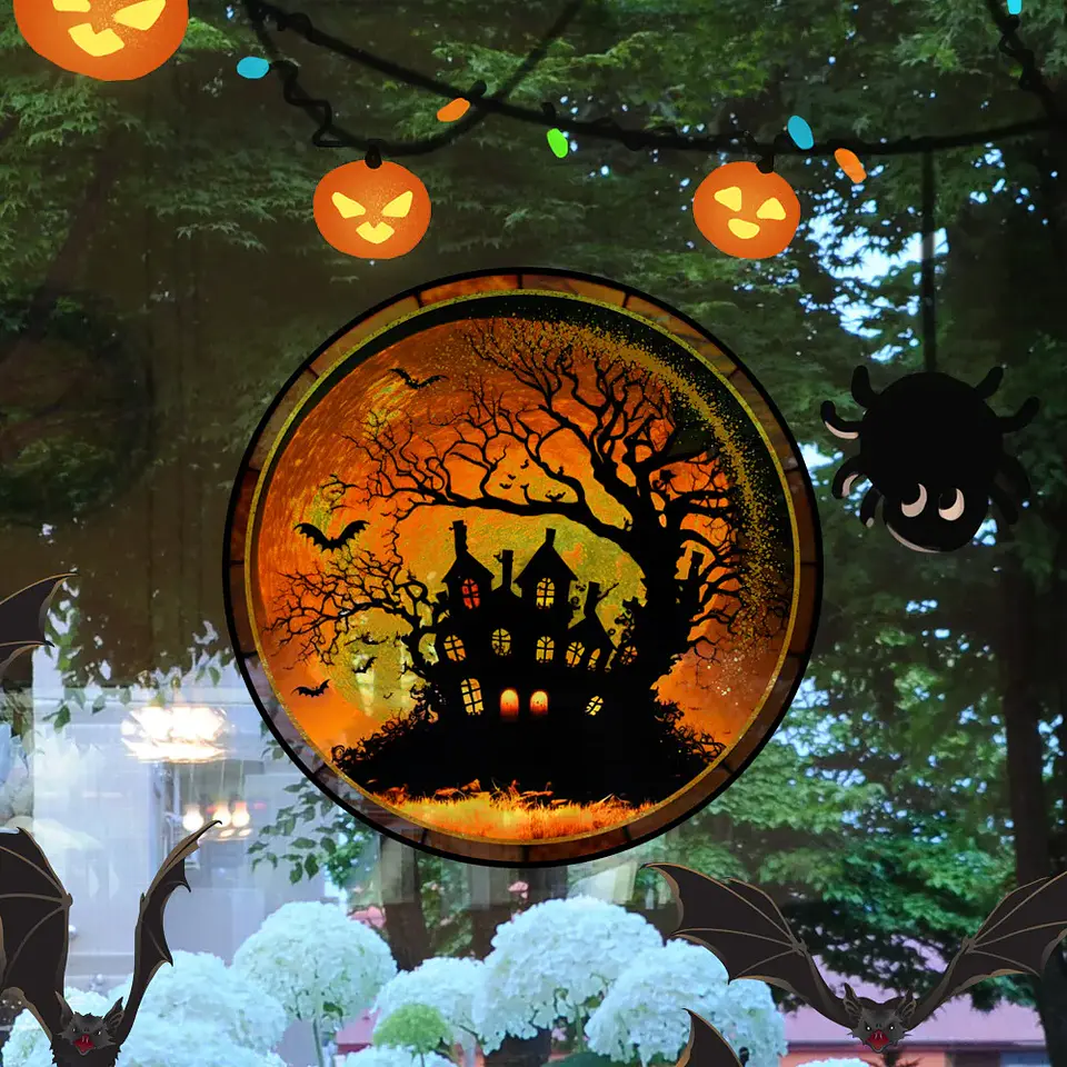 Static Glass Window Stickers – Halloween Castle & Cat 20