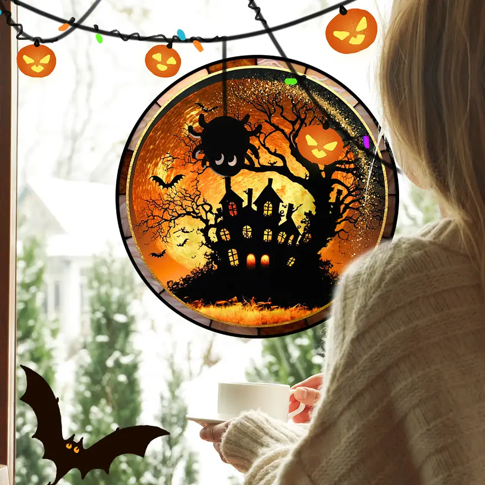 Static Glass Window Stickers – Halloween Castle & Cat 23