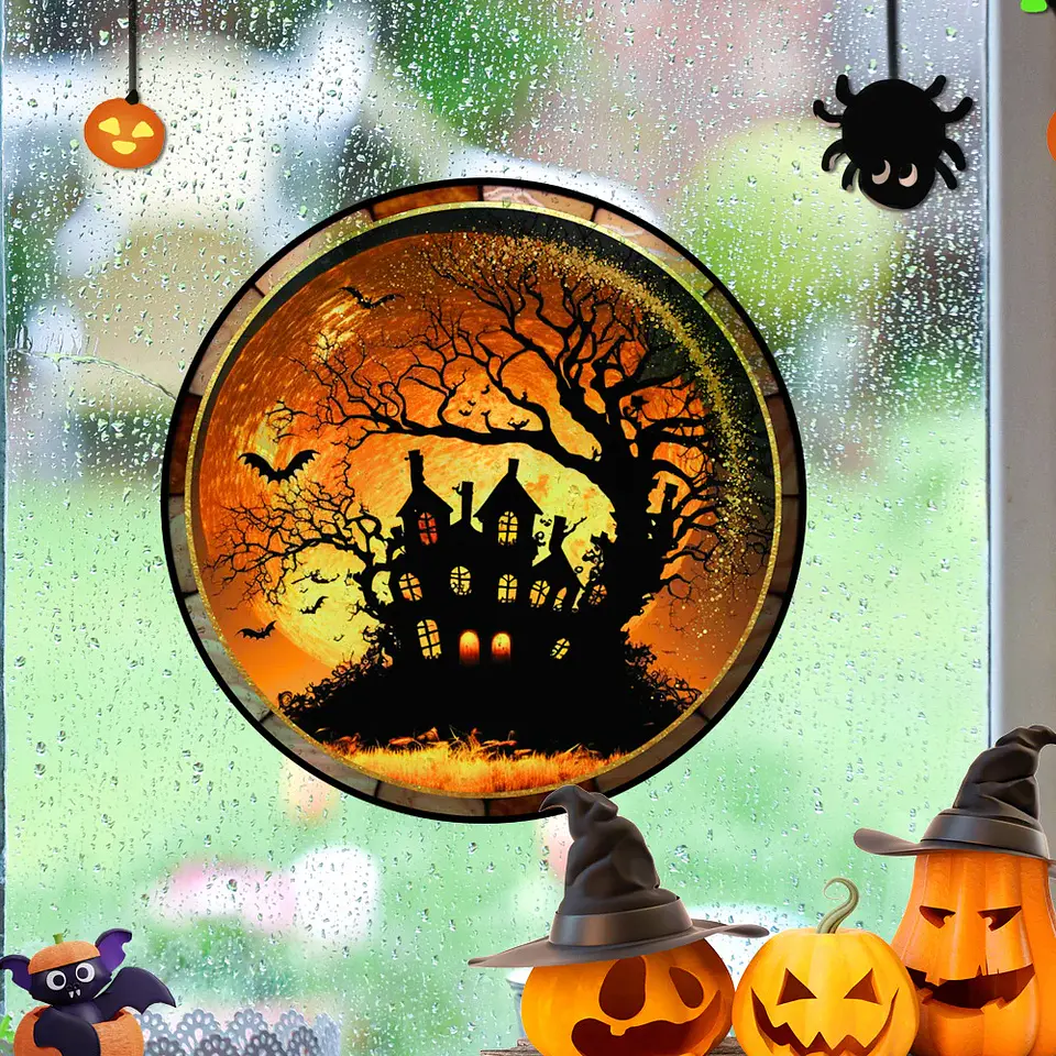 Static Glass Window Stickers – Halloween Castle & Cat 24
