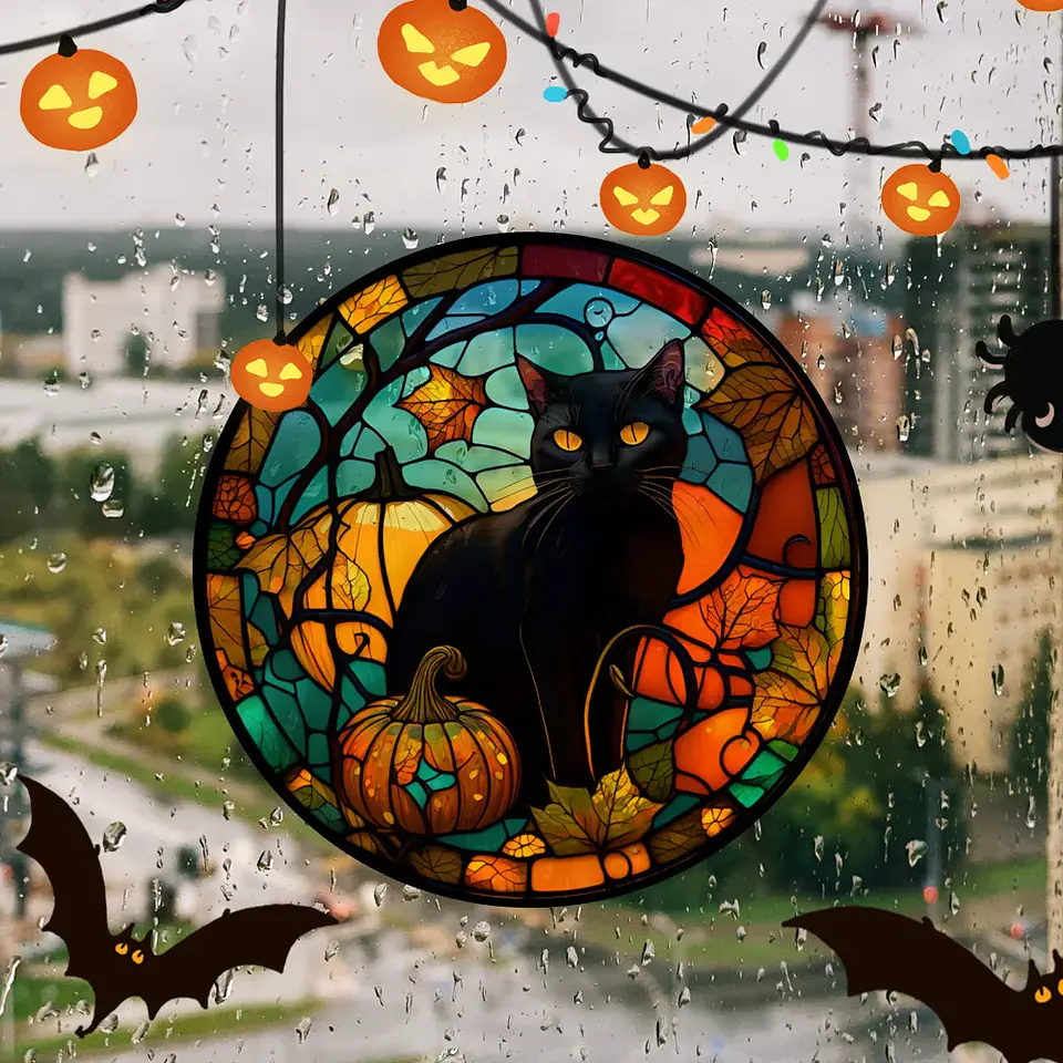 Static Glass Window Stickers – Halloween Castle & Cat 31