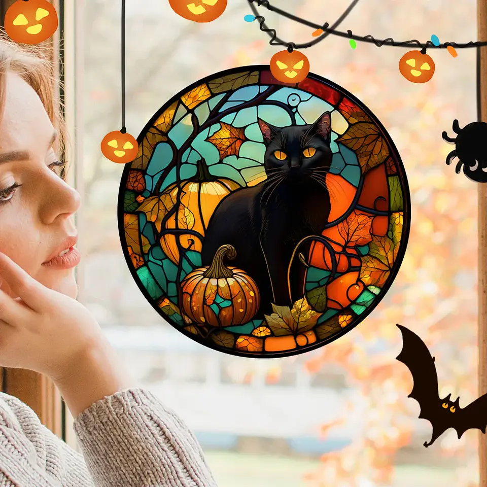 Static Glass Window Stickers – Halloween Castle & Cat 33