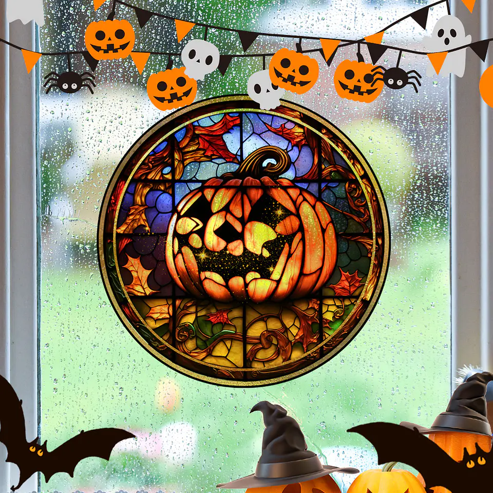 Static Glass Window Stickers – Halloween Castle & Cat 39