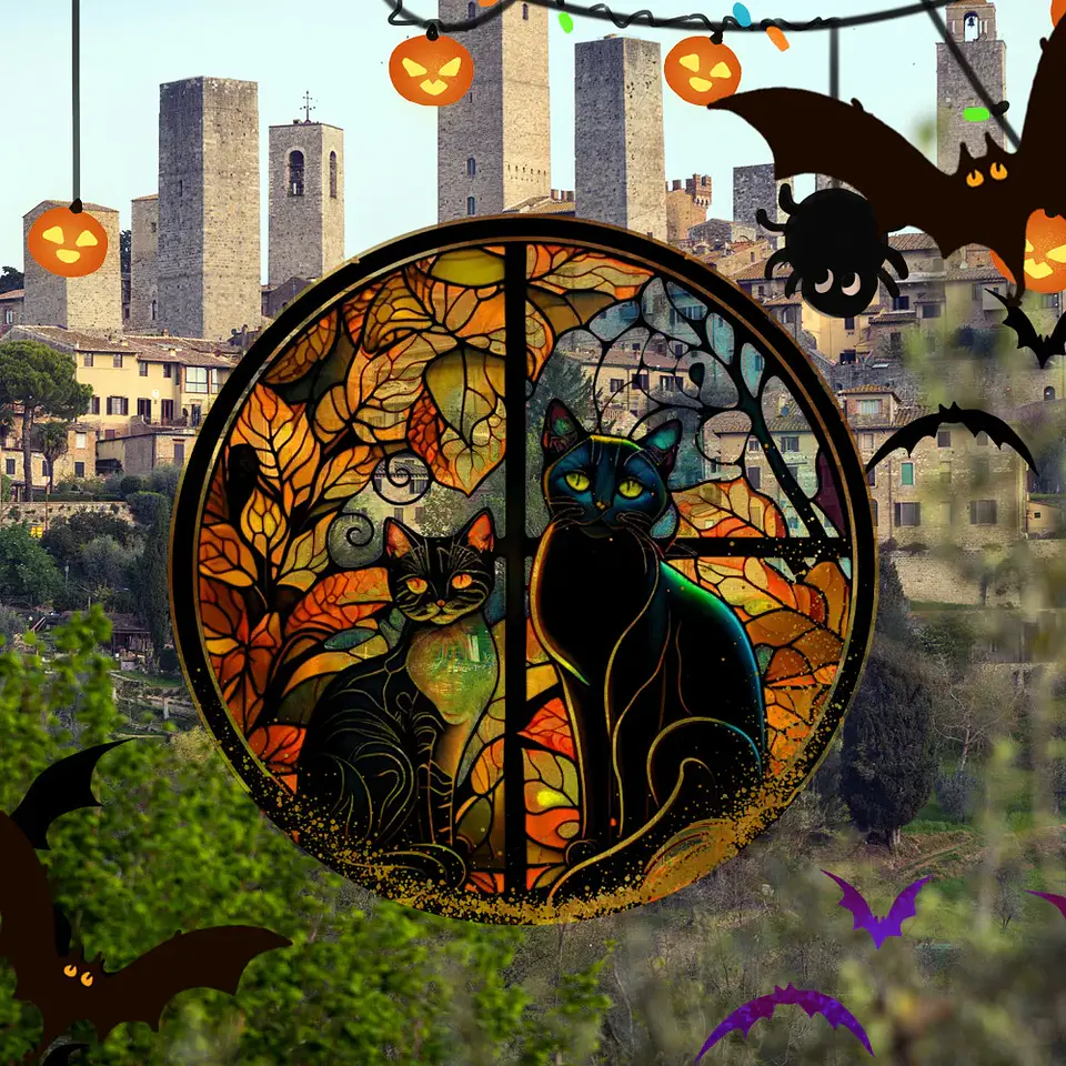 Static Glass Window Stickers – Halloween Castle & Cat 42