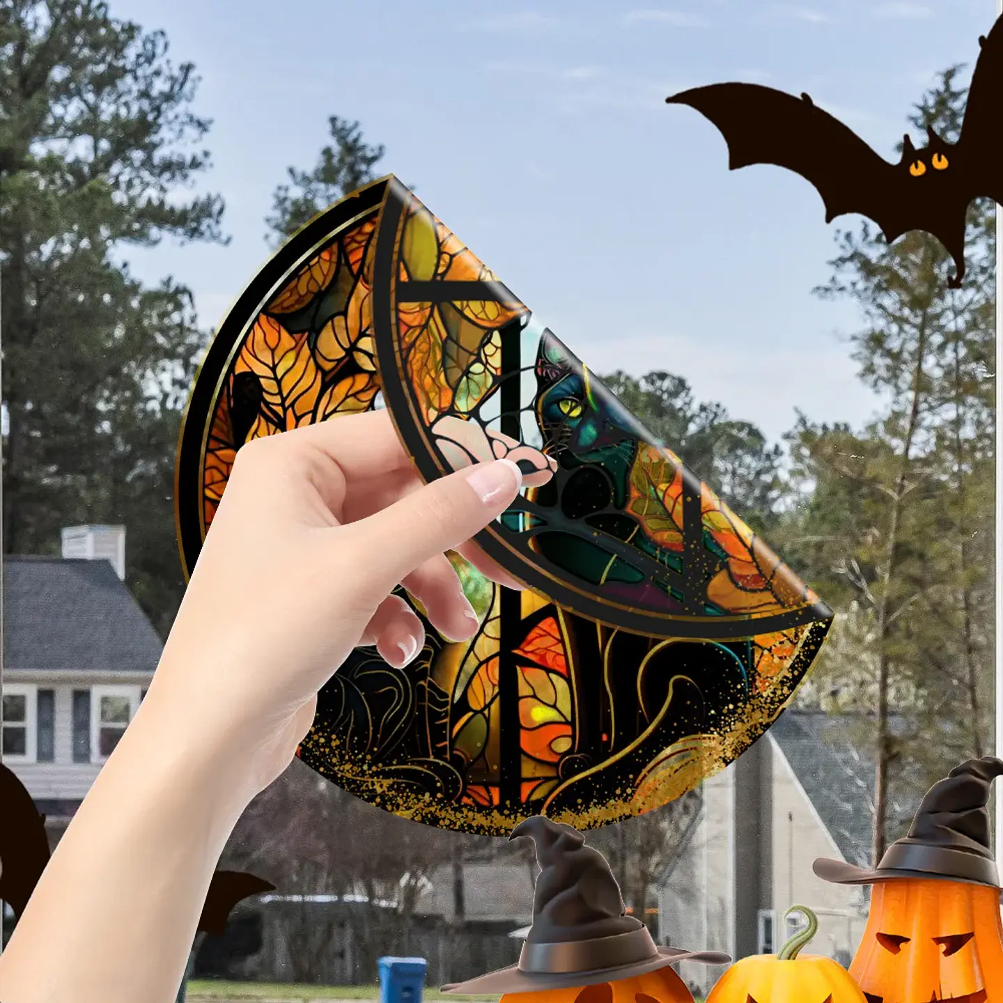 Static Glass Window Stickers – Halloween Castle & Cat 43