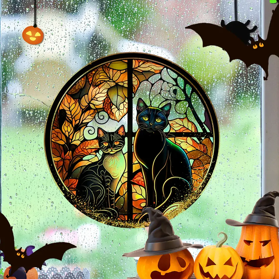 Static Glass Window Stickers – Halloween Castle & Cat 44