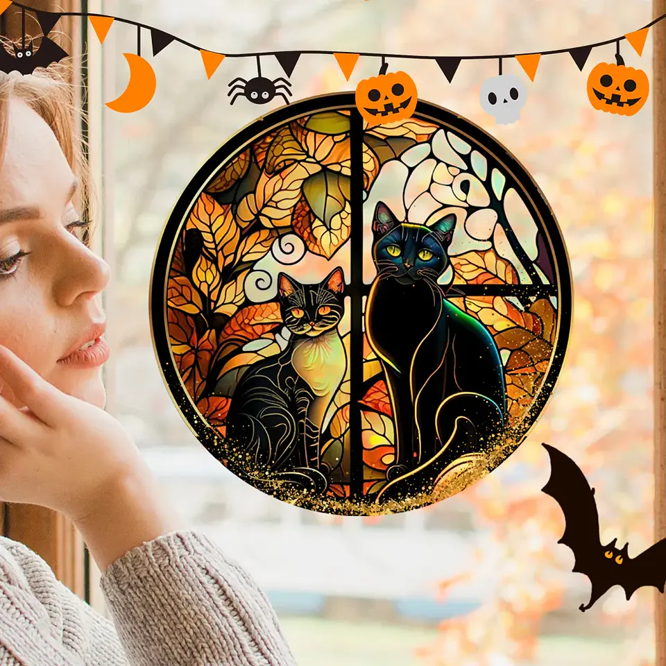 Static Glass Window Stickers – Halloween Castle & Cat 45