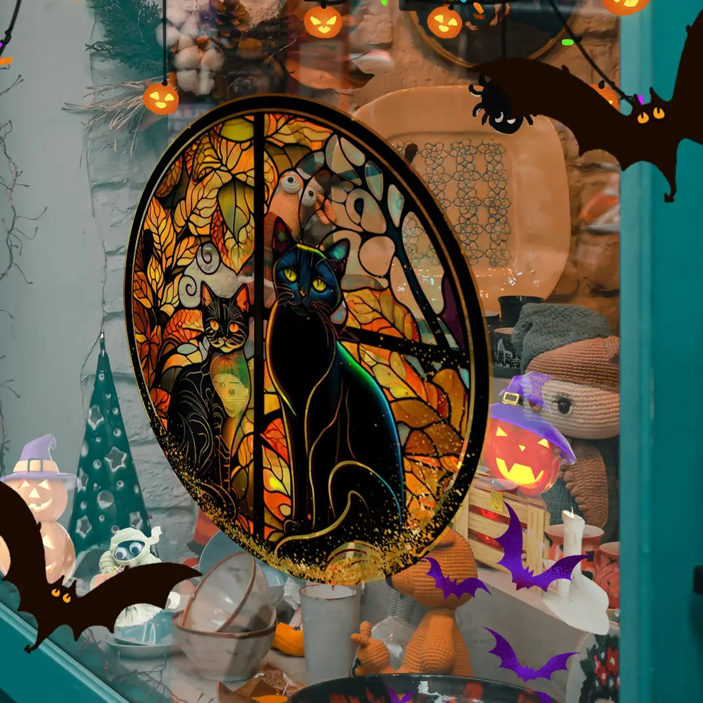 Static Glass Window Stickers – Halloween Castle & Cat 46
