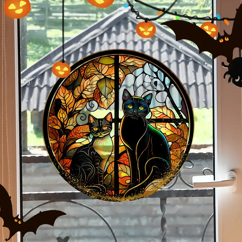 Static Glass Window Stickers – Halloween Castle & Cat 48