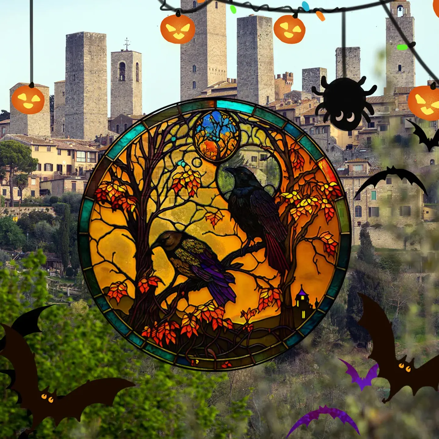 Static Glass Window Stickers – Halloween Castle & Cat 55