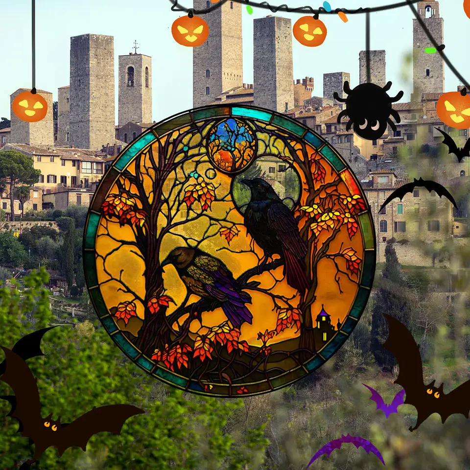 Static Glass Window Stickers – Halloween Castle & Cat 55