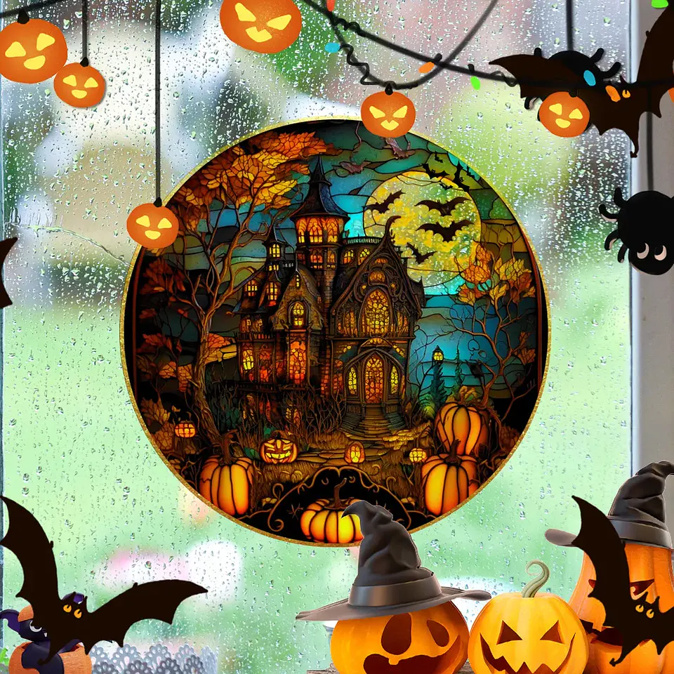 Static Glass Window Stickers – Halloween Castle & Cat 59