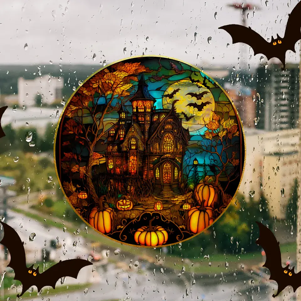 Static Glass Window Stickers – Halloween Castle & Cat 60