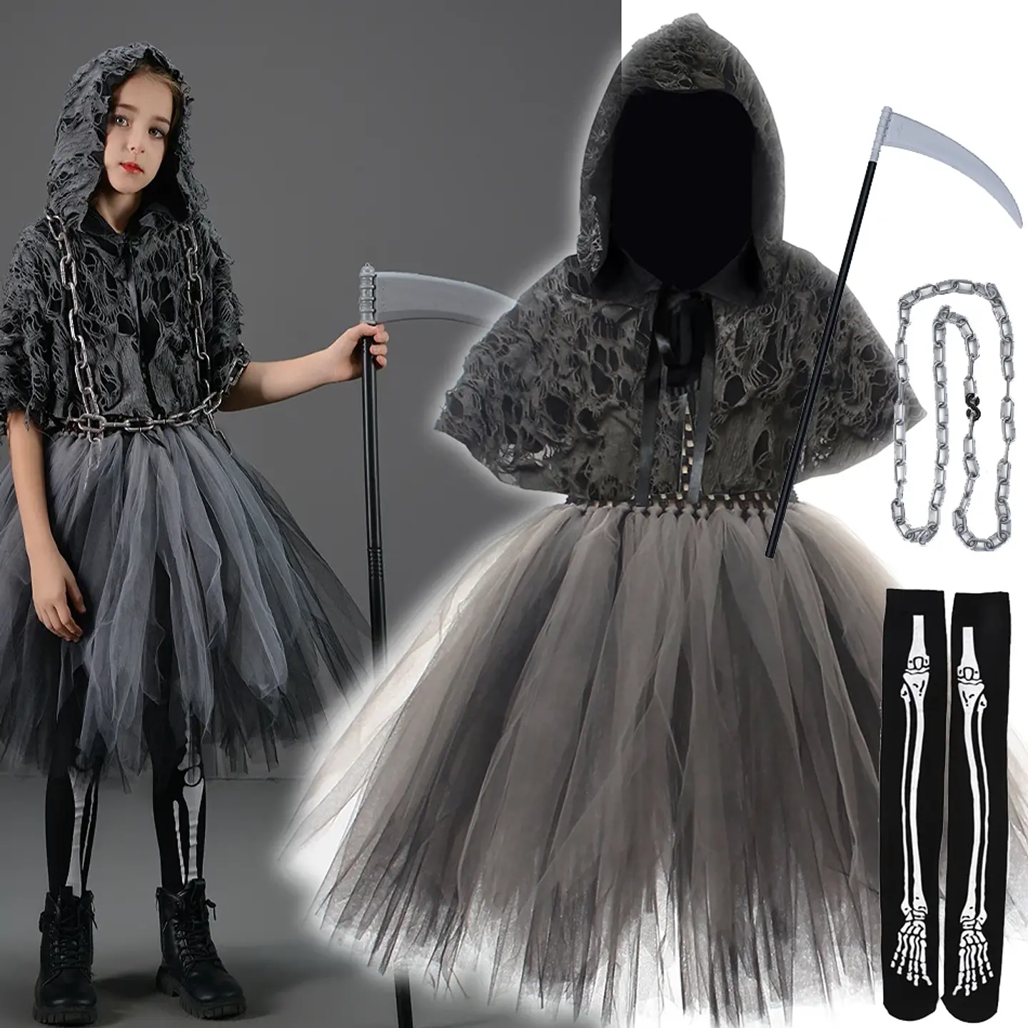 Reaper Dress-Up Costume – Girls Halloween Hoodie 1