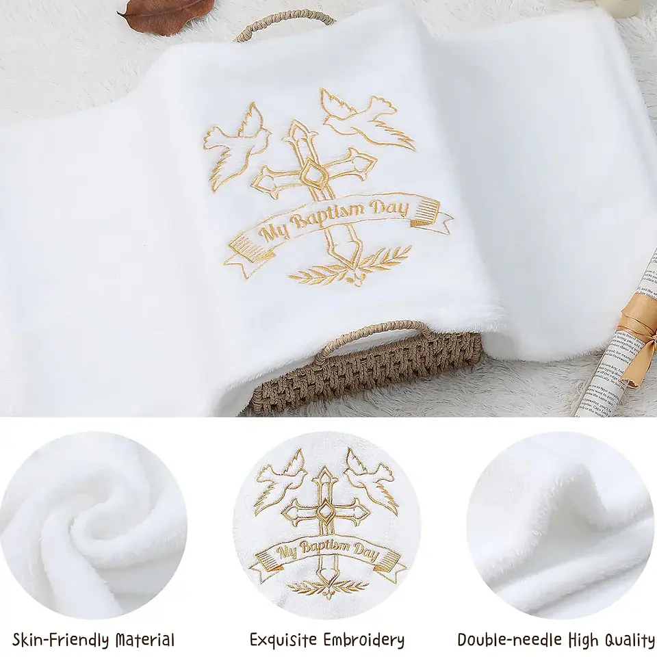 Embroidered White Baptism Blanket – Christening Gift 4