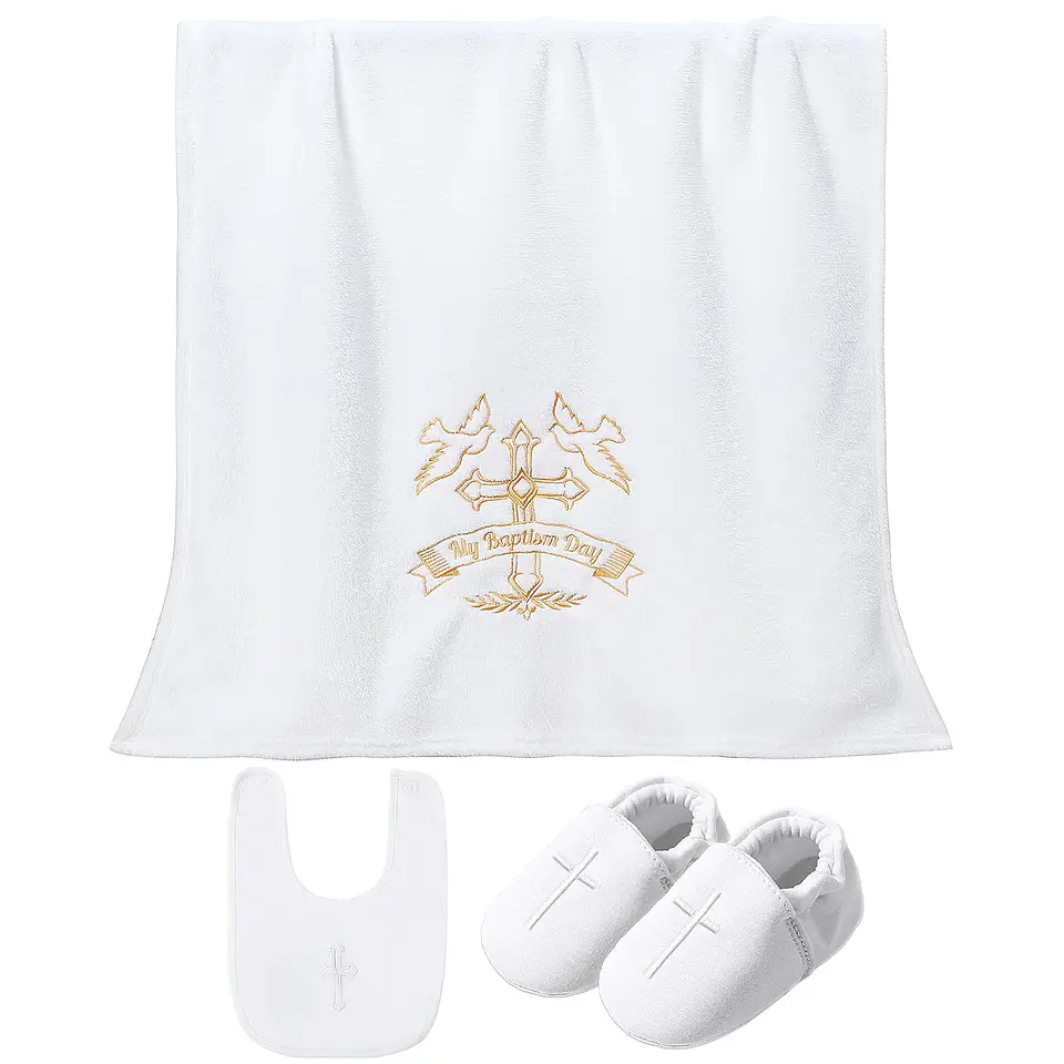 Embroidered White Baptism Blanket – Christening Gift 9