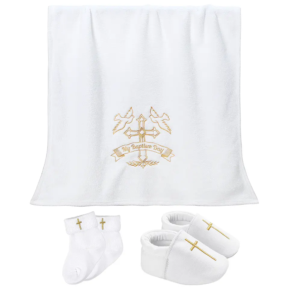 Embroidered White Baptism Blanket – Christening Gift 11