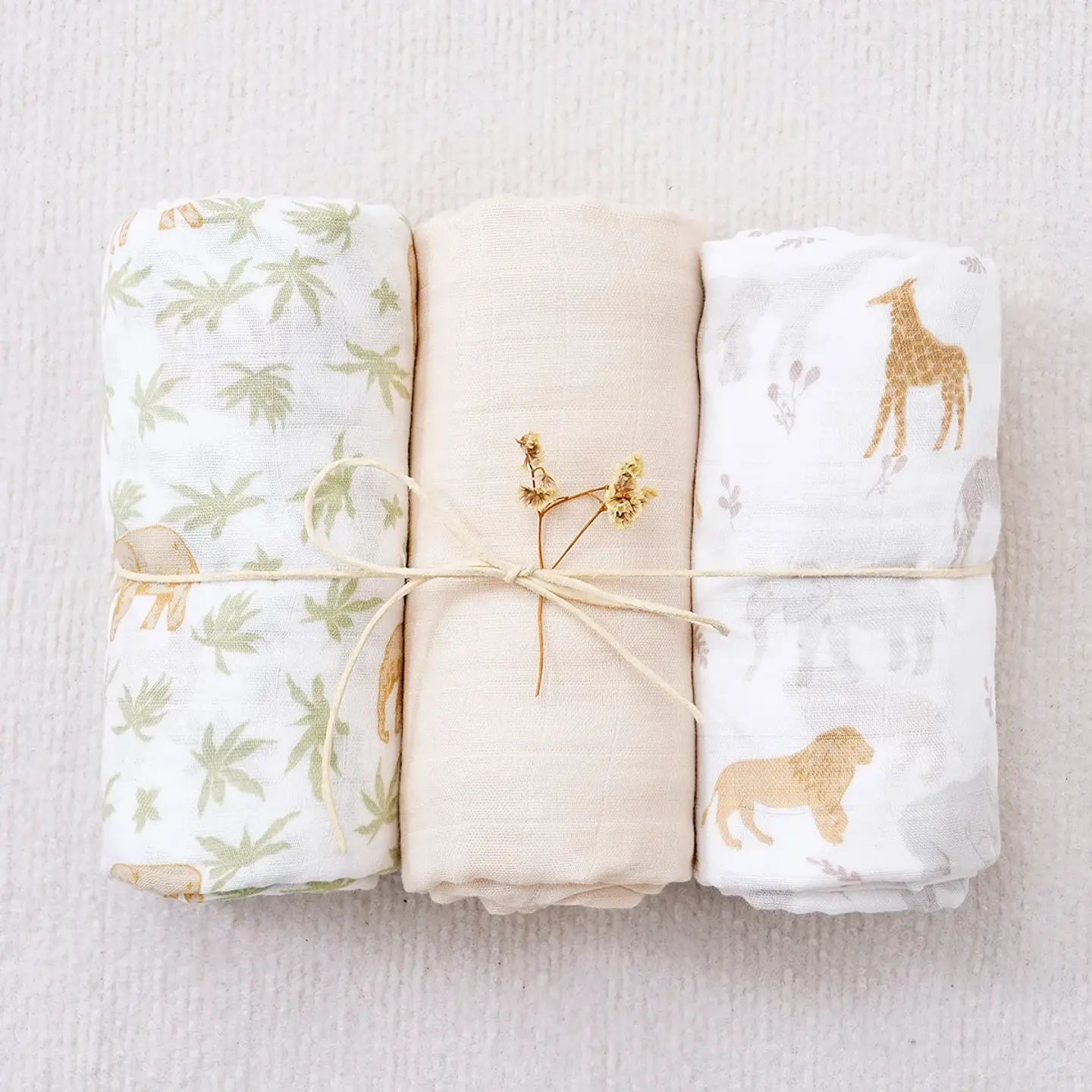 Bamboo Cotton Muslin Swaddle Blanket Set – 3 Pieces 7