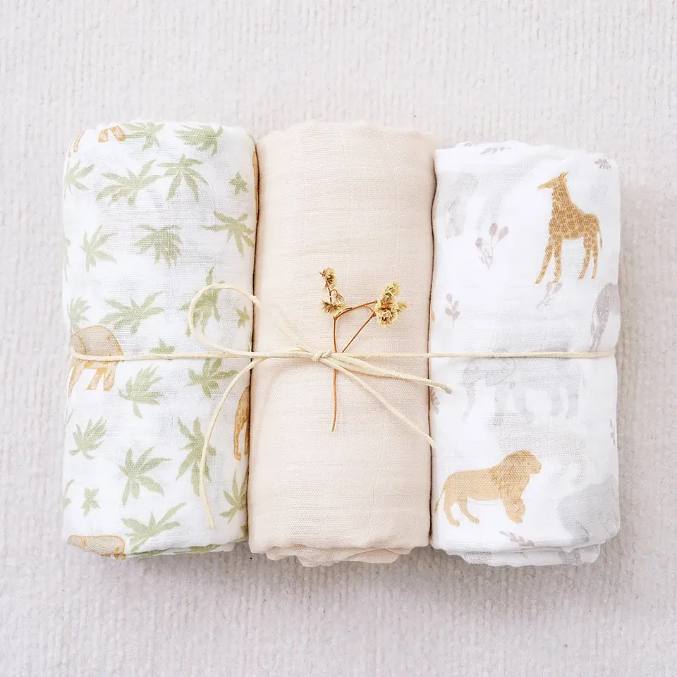 Bamboo Cotton Muslin Swaddle Blanket Set – 3 Pieces 7